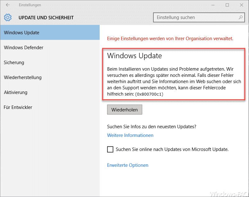 0x800700c1 Windows Update Fehlercode
