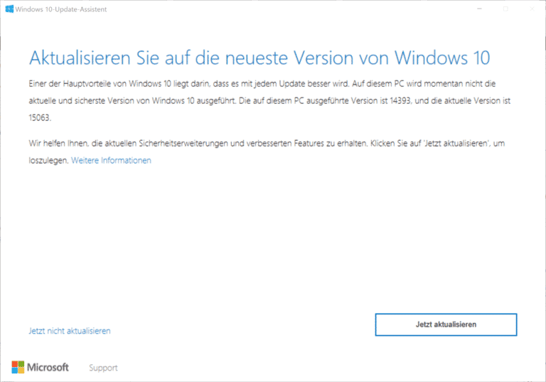 Windows 10 aktualisieren auf Version 15063 Creators Update (Build 15063.013)