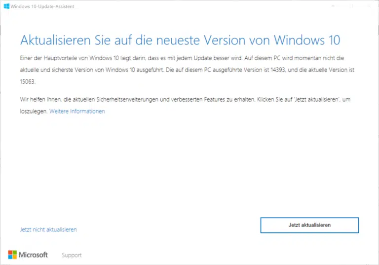 Windows 10 aktualisieren auf Version 15063 Creators Update (Build 15063.013)