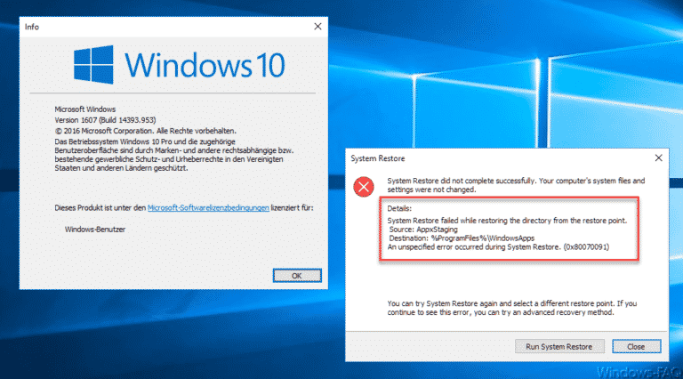 0x80070091 Fehler bei der Windows 10 Systemwiederherstellung