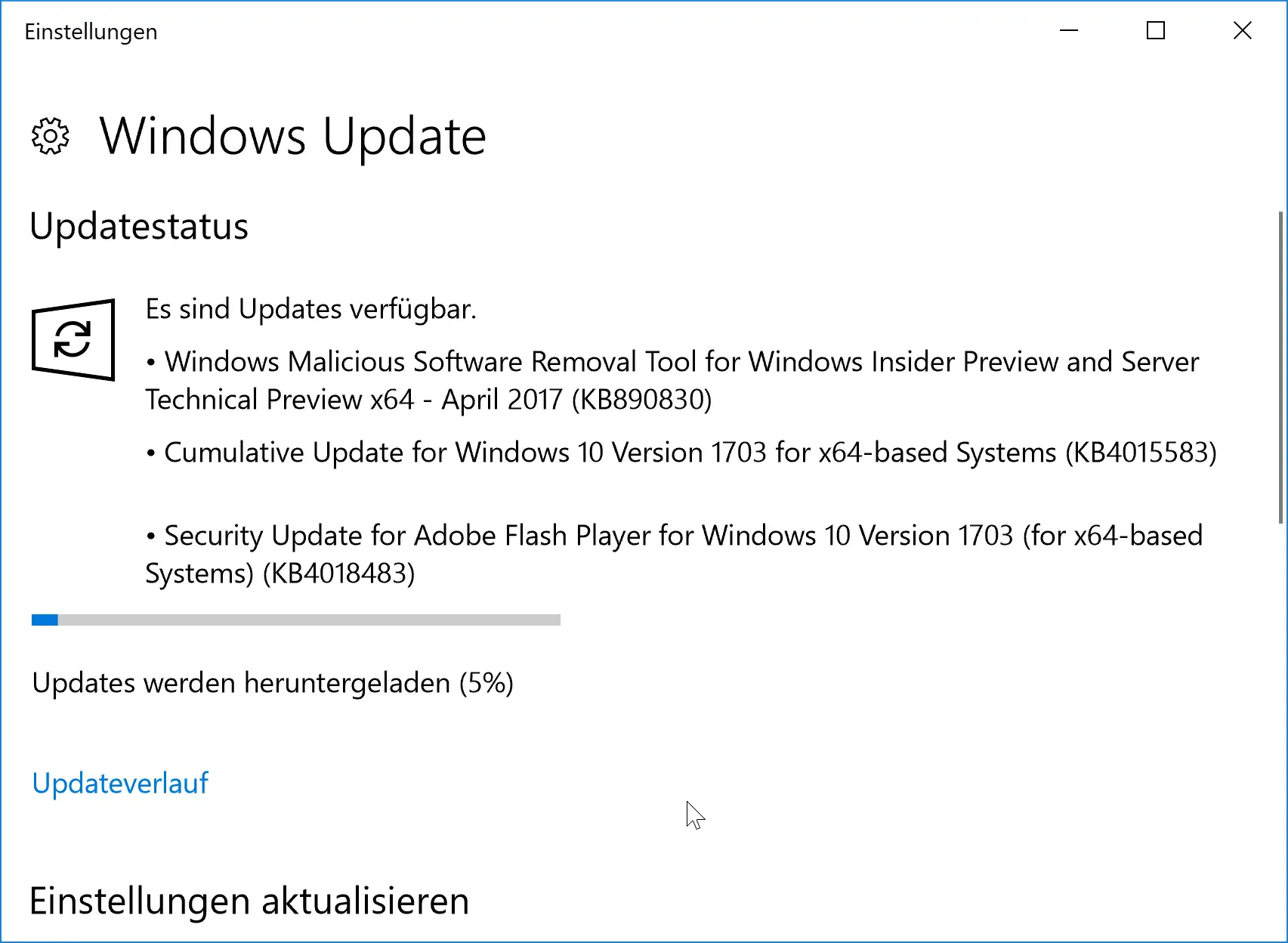 KB4015583 Update auf Windows 10 Creators Update Build 15063.138