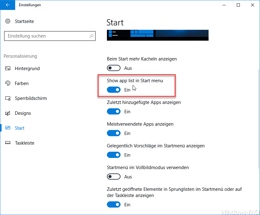 Windows 10 Apps im Startmenü ausblenden
