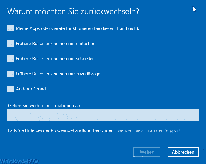Windows 10 Deinstallation - warum möchten Sie zurückwechseln