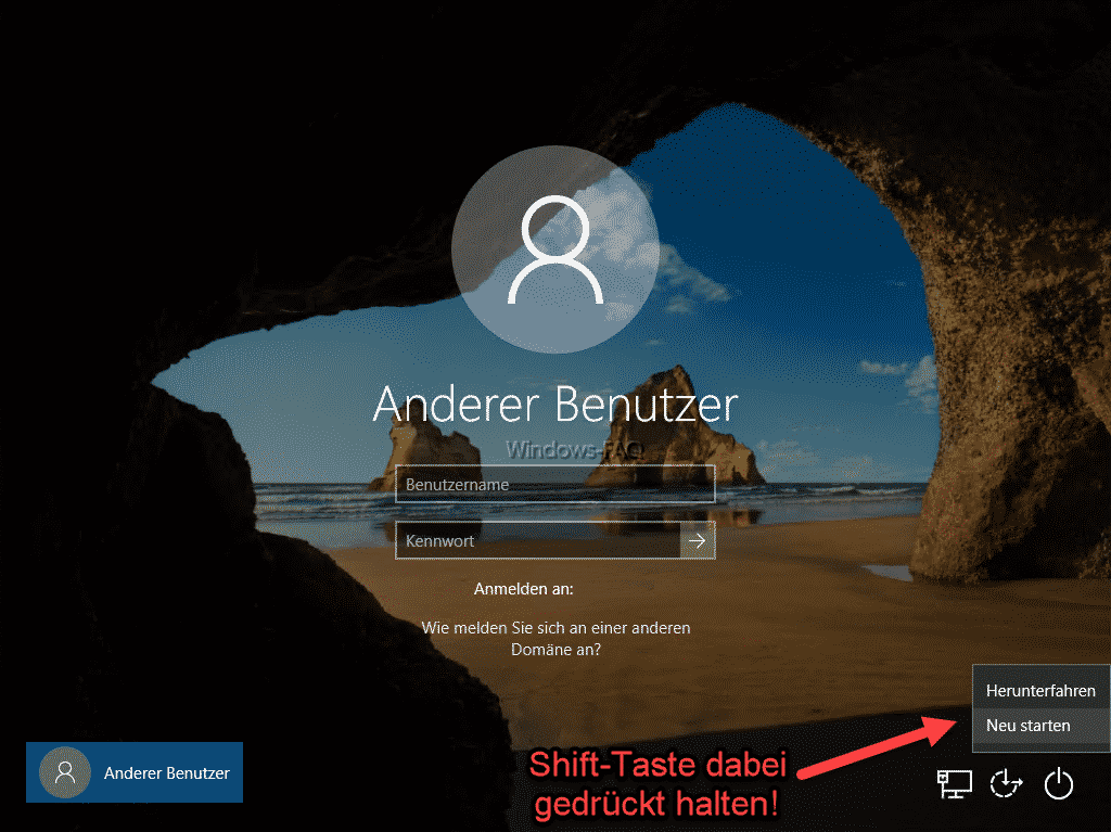 Windows Reboot mit gedrückter Shift Taste