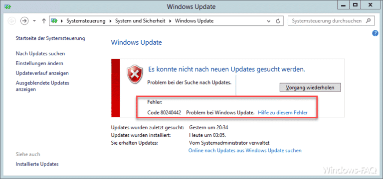 Windows Update Fehlercode 80240442