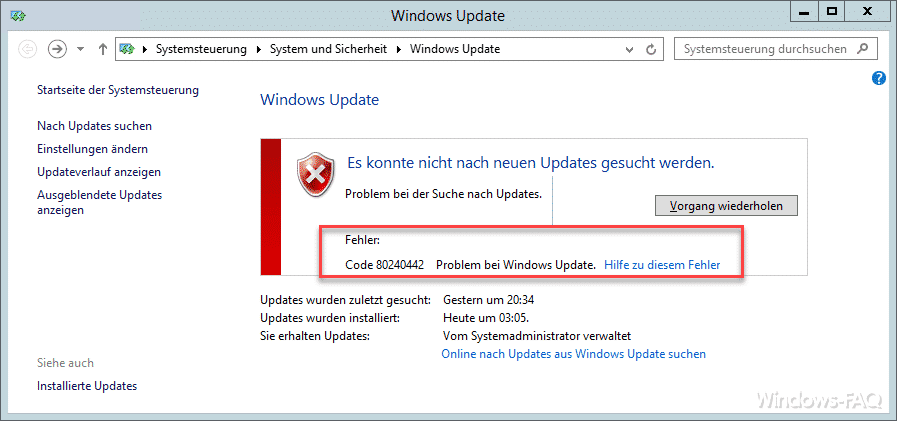 Windows Update Fehlercode 80240442