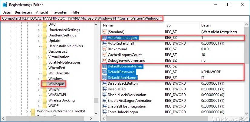 Automatische Useranmeldung nach dem Hochfahren von Windows