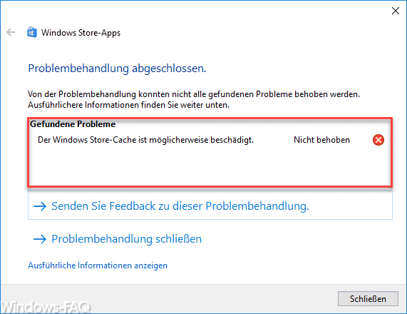 Der Windows Store Cache ist möglicherweise beschädigt