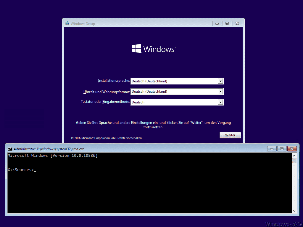 Eingabeaufforderung beim Windows Setup aufrufen