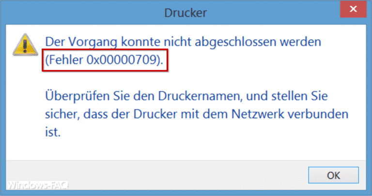 Fehlercode 0x00000709 beim Setzen des Windows Standarddruckers