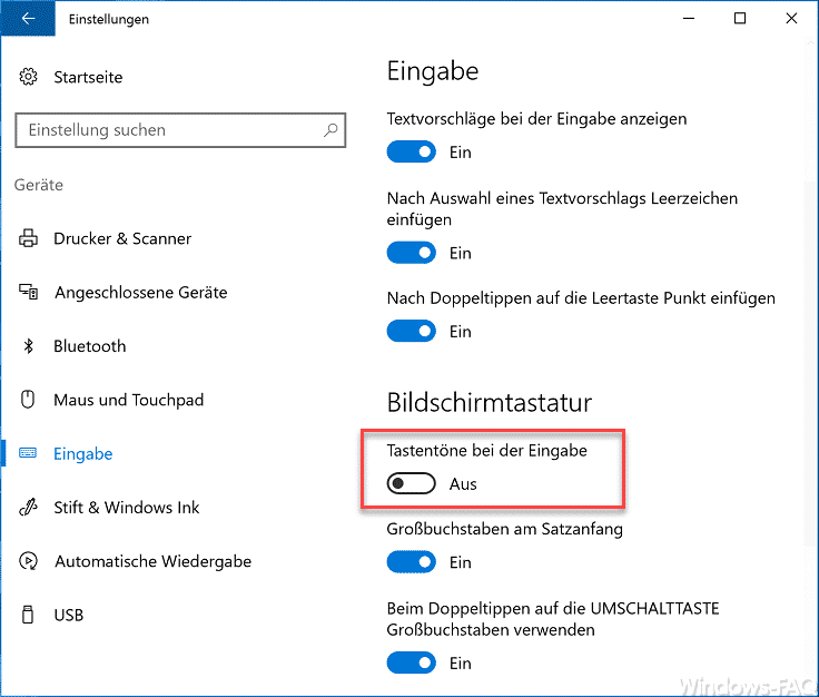 Tastentöne bei der Windows 10 Bildschirmtastatur ausschalten bzw. einschalten