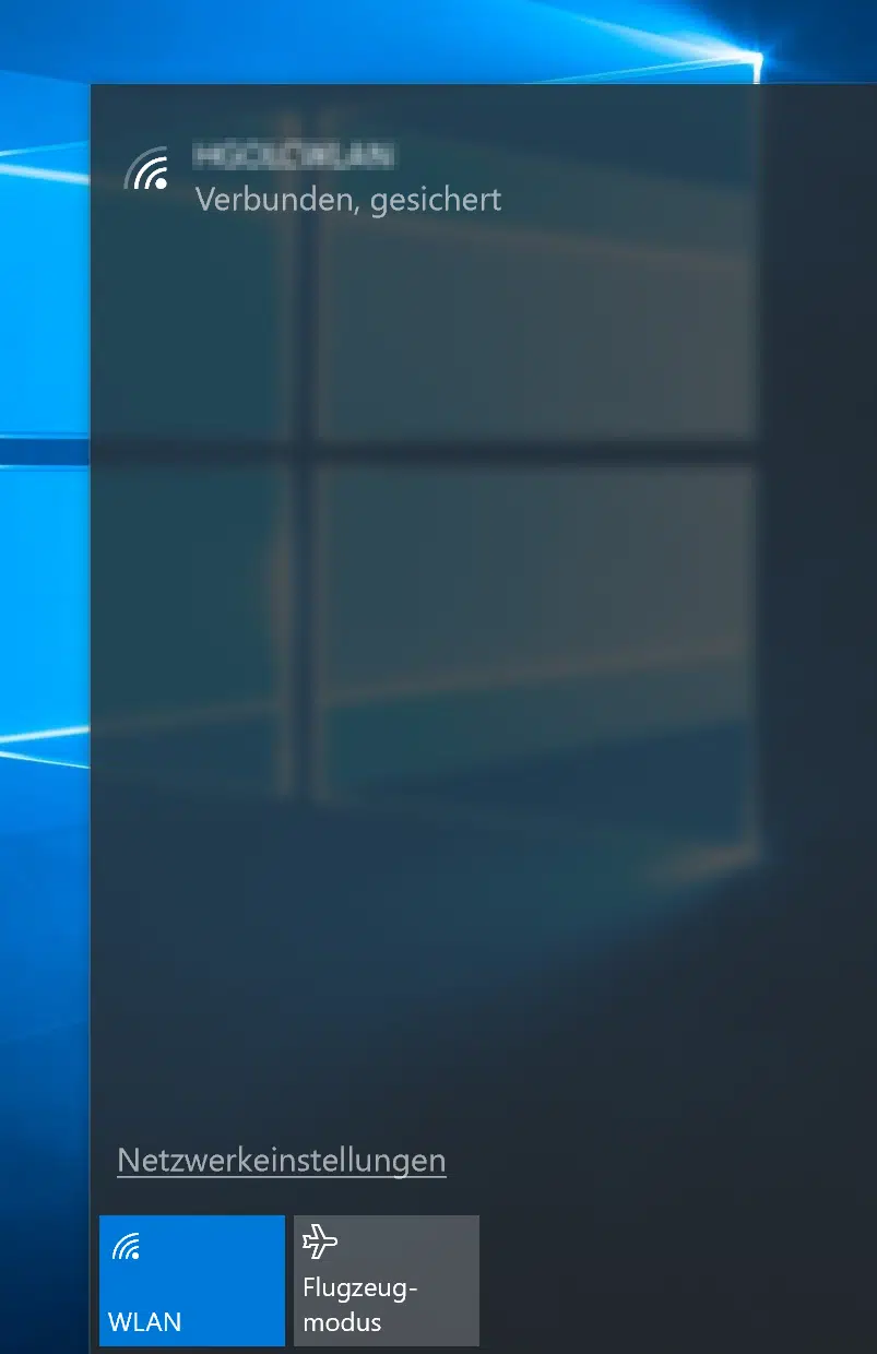 WLAN Flyout Menü Windows 10
