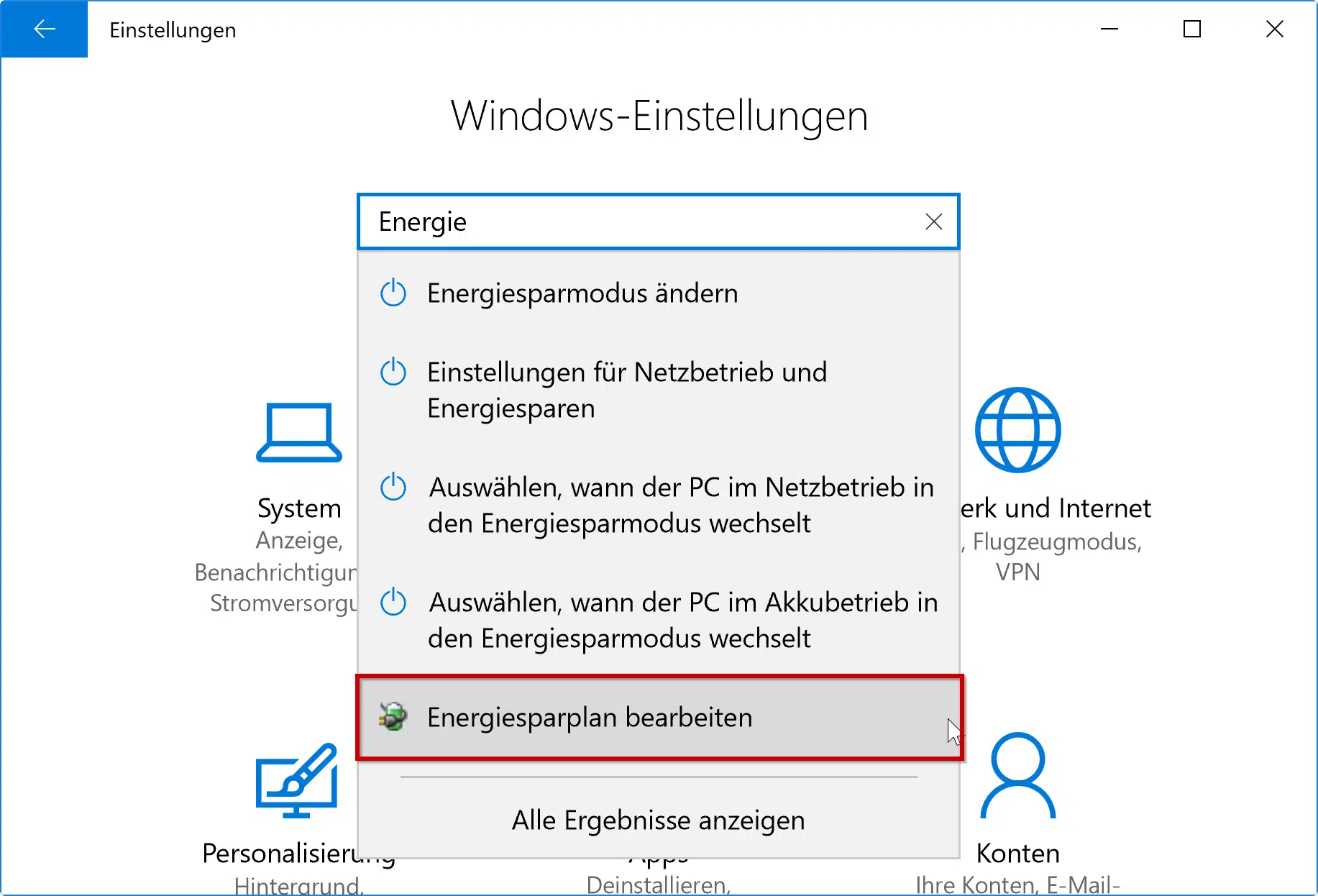 Windows 10 Energiesparplan bearbeiten