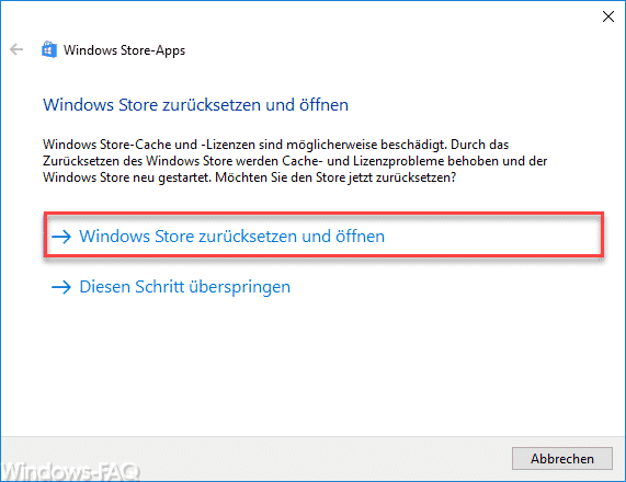 Windows Store zurücksetzen und öffnen