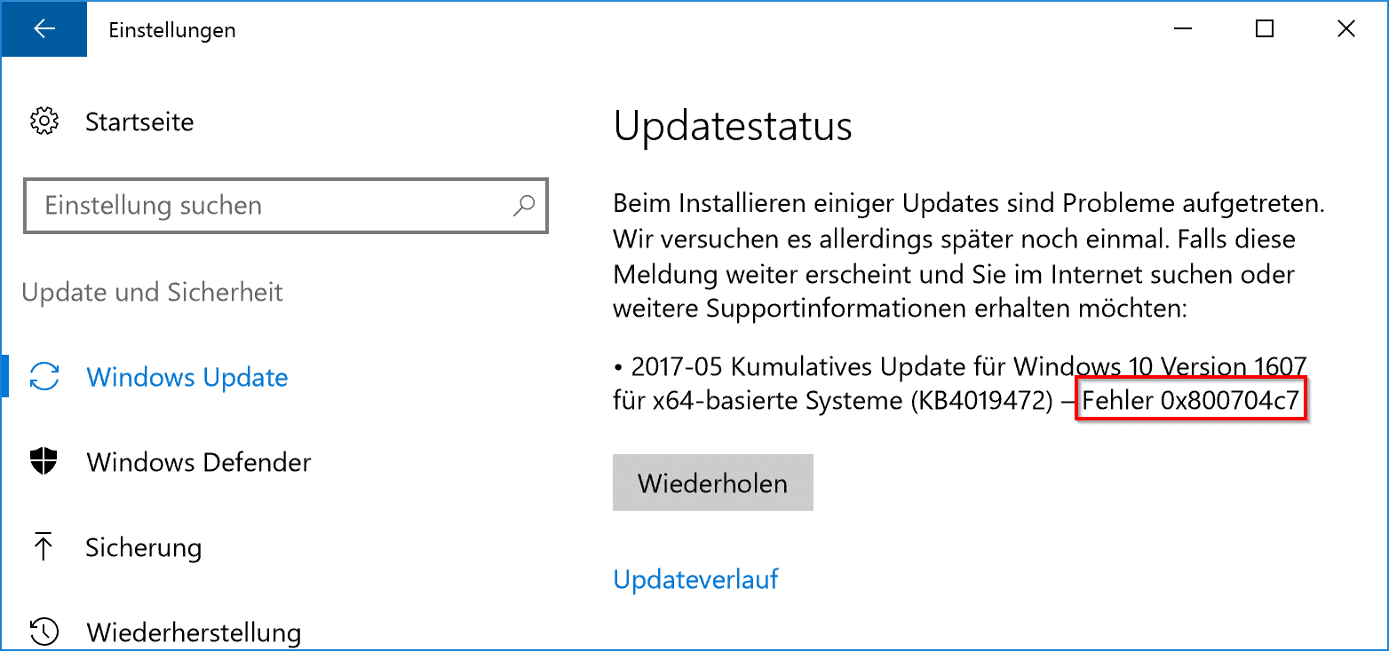 Fehler 0x800704c7 beim Windows Update