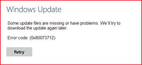 Fehlercode 0x80073712 Windows Update
