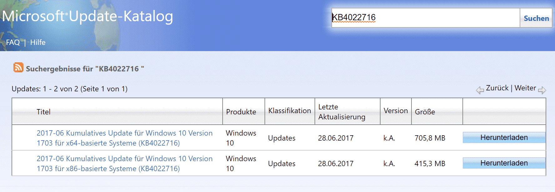 KB4022716 Update für Windows 10 Version 1703 Creators Update Build 15063.447
