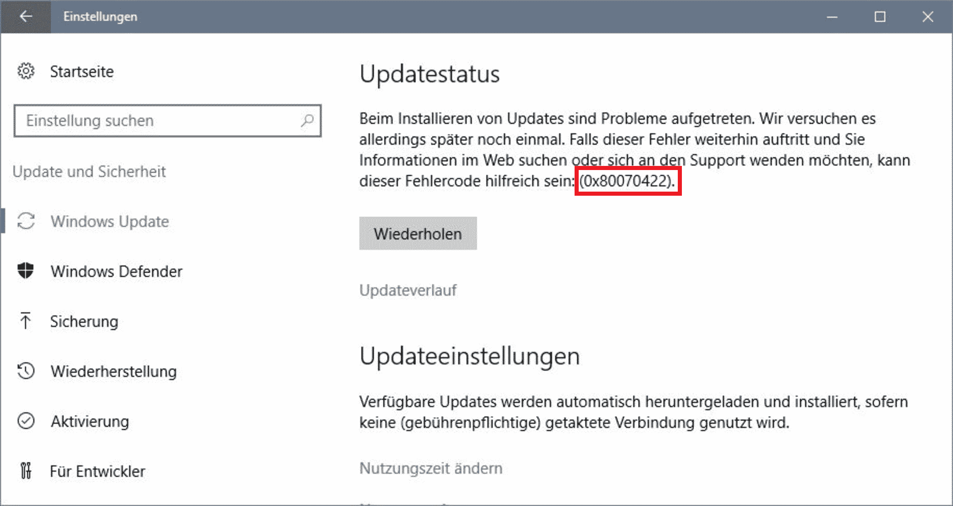 0x80070422 Fehlercode beim Windows Update