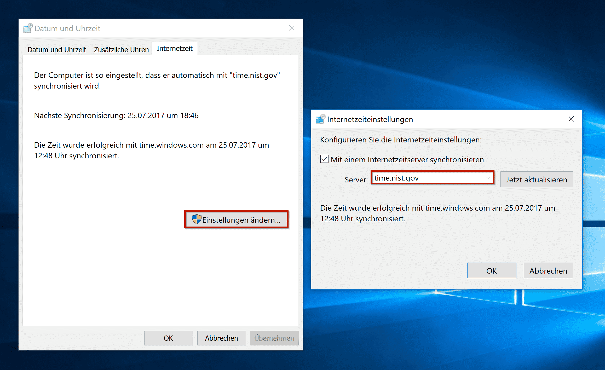 Windows 10 externen Zeitgeber (Internetzeit) ändern