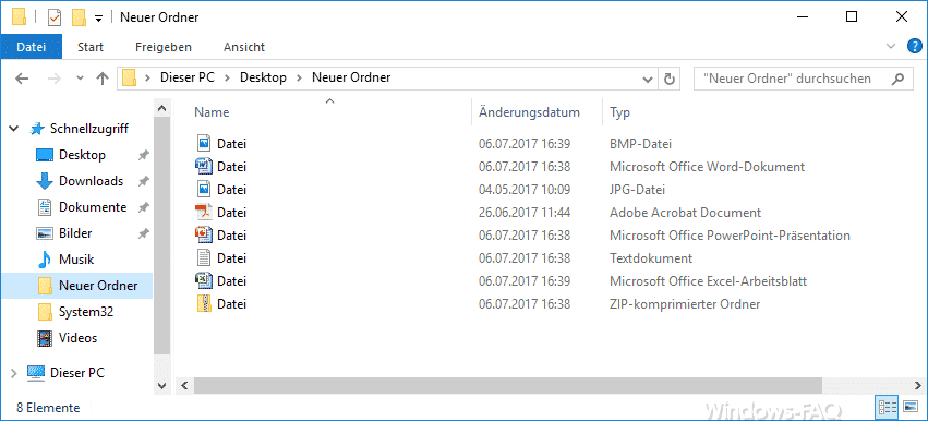 Windows Explorer Dateien ohne Dateiendung