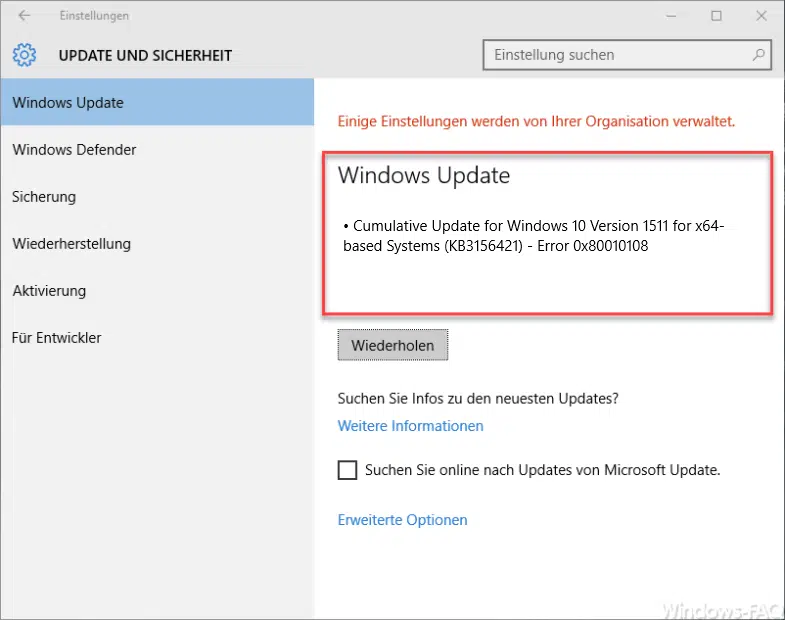 0x80010108 Fehlercode beim Windows 10 Update