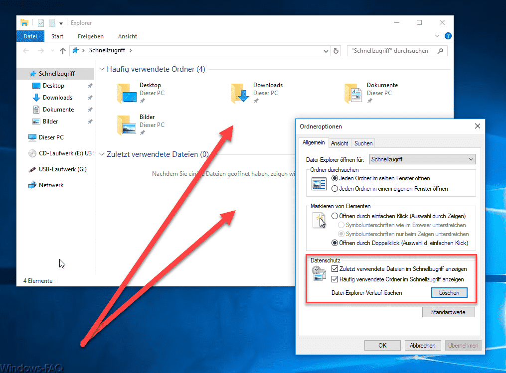 Windows 10 zuletzt besucht deaktivieren