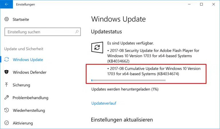 Update KB4034674 für Windows 10 Version 1703 Creators Update (Build 15063.540)