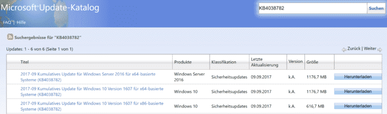 KB4038782 kumulatives Update für Windows 10 Version 1607 Anniversary (Build 14393.1715)