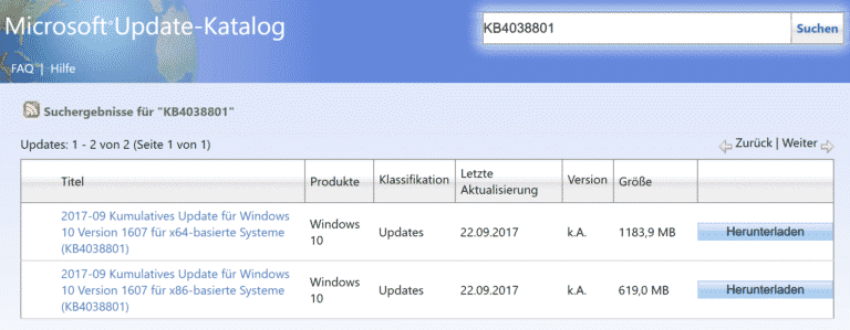 KB4038801 Update Build 14393.1737 für Windows 10 Version 1607 Anniversary