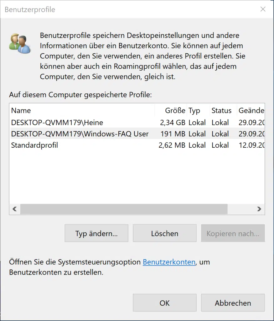 Windows 10 Benutzerprofile