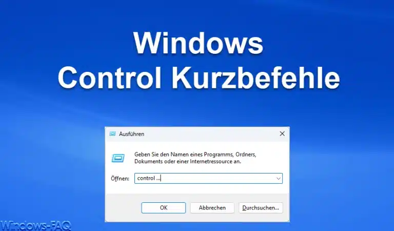 Control Kurzbefehle für wichtige Windows Einstellungsmöglichkeiten
