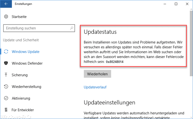 Windows Update Fehlercode 0x80248014