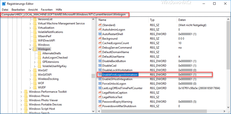 Begrüssungs-Animation bei Windows 10 Anmeldung abschalten durch Registry Änderung