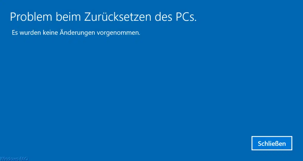 Problem beim Zurücksetzen des PCs.