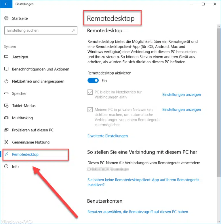 Remotedesktop Einstellungen nun auch in Windows 10 Einstellungs-App