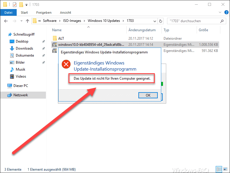 Windows 10 Upgrade Meldung „Das Update ist nicht für Ihren Computer geeignet“