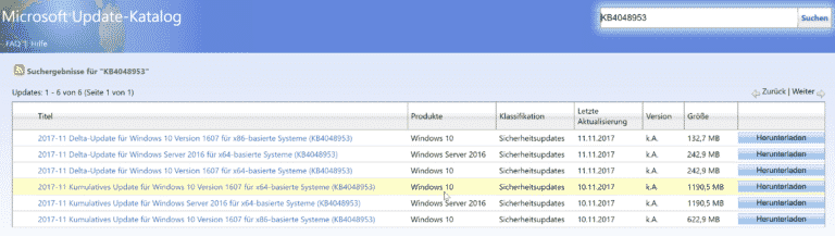 KB4048953 für Windows 10 Version 1607 und Windows Server 2016 (Build 14393.1884)
