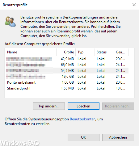 Windows Benutzerprofile löschen