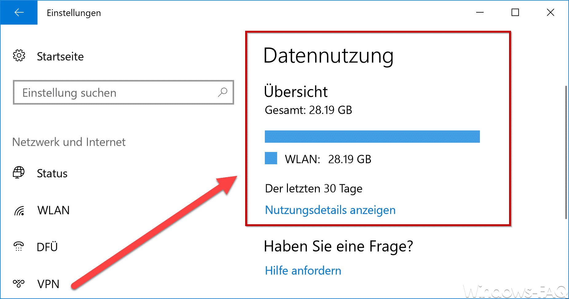 Übersicht der Datennutzung im Windows 10 Fall Creators Update