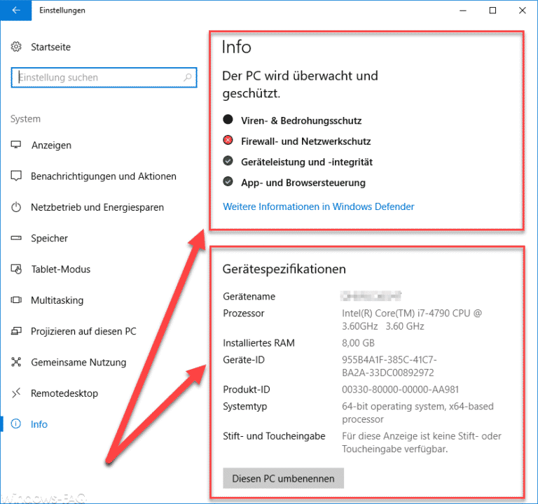 Windows 10 Betriebssystembuild-Info (Gerätespezifikationen)