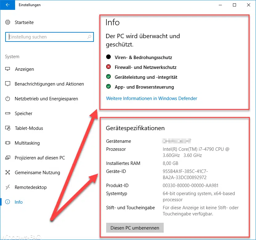 Windows 10 Betriebssystembuild-Info (Gerätespezifikationen)