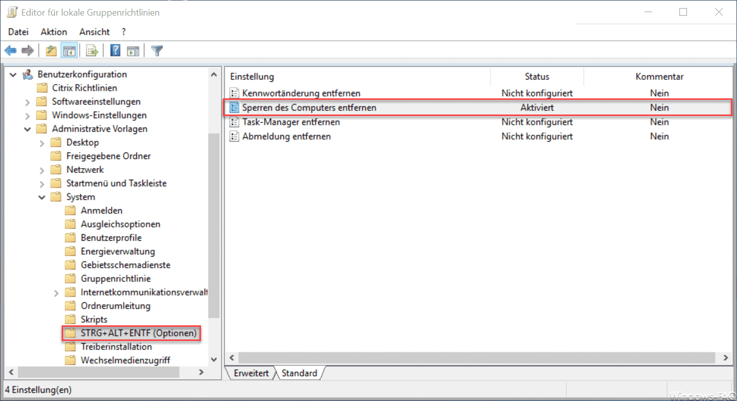 Lock Workstation (Windows Sperren) mit der Windows-Taste + „L“ deaktivieren