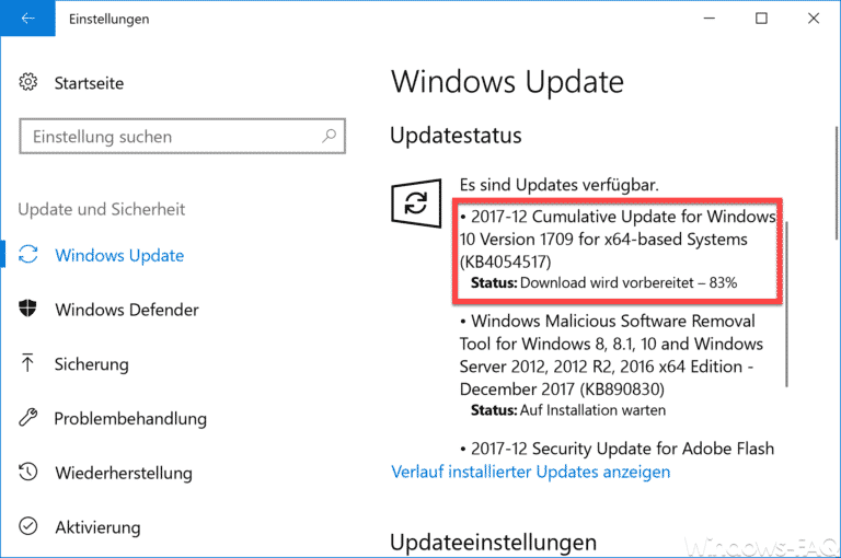 KB4054517 Update für Windows 10 Fall Creators Update 1709 Build 16299.125 Download