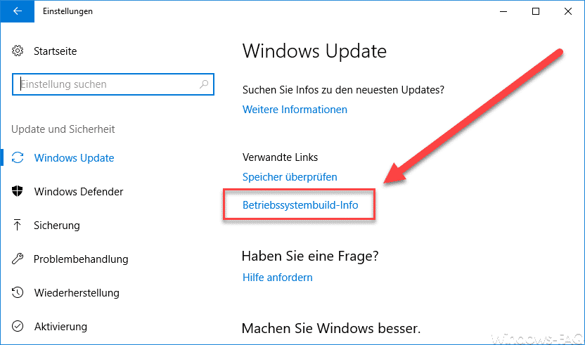 Windows 10 Update Betriebssystembuild-Info