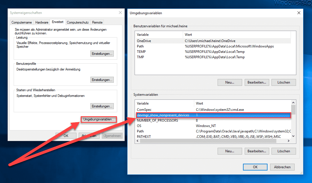 Ausgeblendete bzw. inaktive Geräte im Windows Gerätemanager einblenden