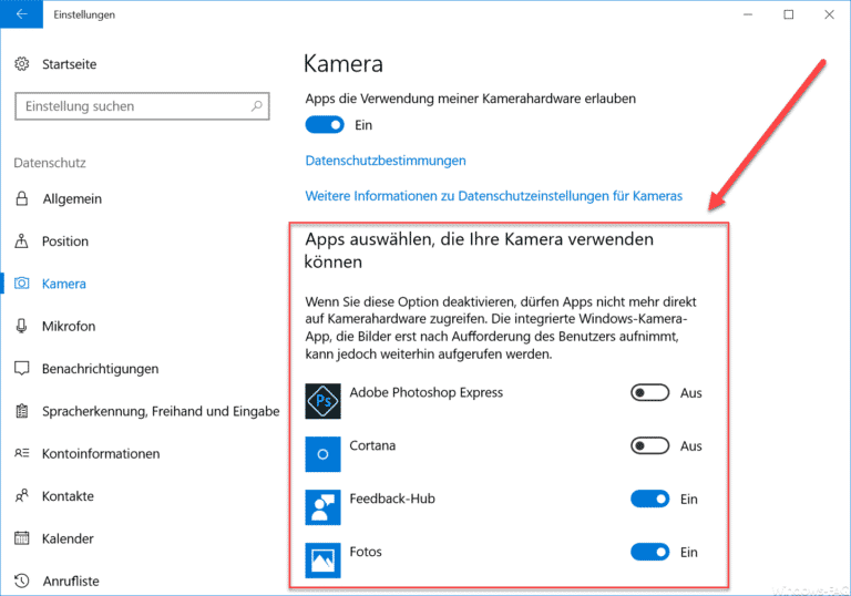 Windows 10 App Zugriff auf die Kamera blockieren