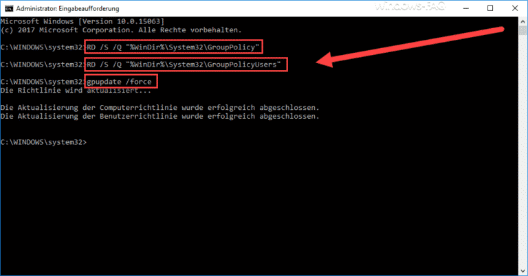 Gruppenrichtlinien per Befehl auf einem Windows Client aktualisieren ...