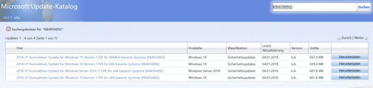KB4056892 für Windows 10 Fall Creators Update Version 1709 Build 16299.192 Download