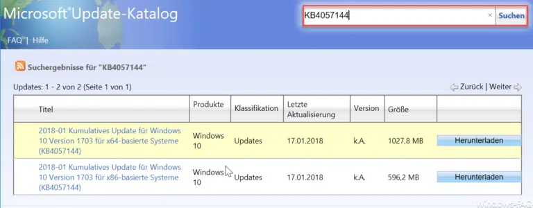KB4057144 Download für Windows 10 1607 Creators Update Build 15063.877