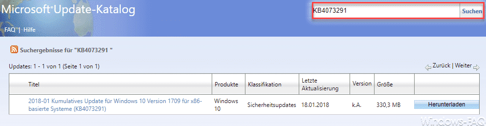 KB4073291 für Windows 10 Fall Creators Update 32-Bit Version erschienen